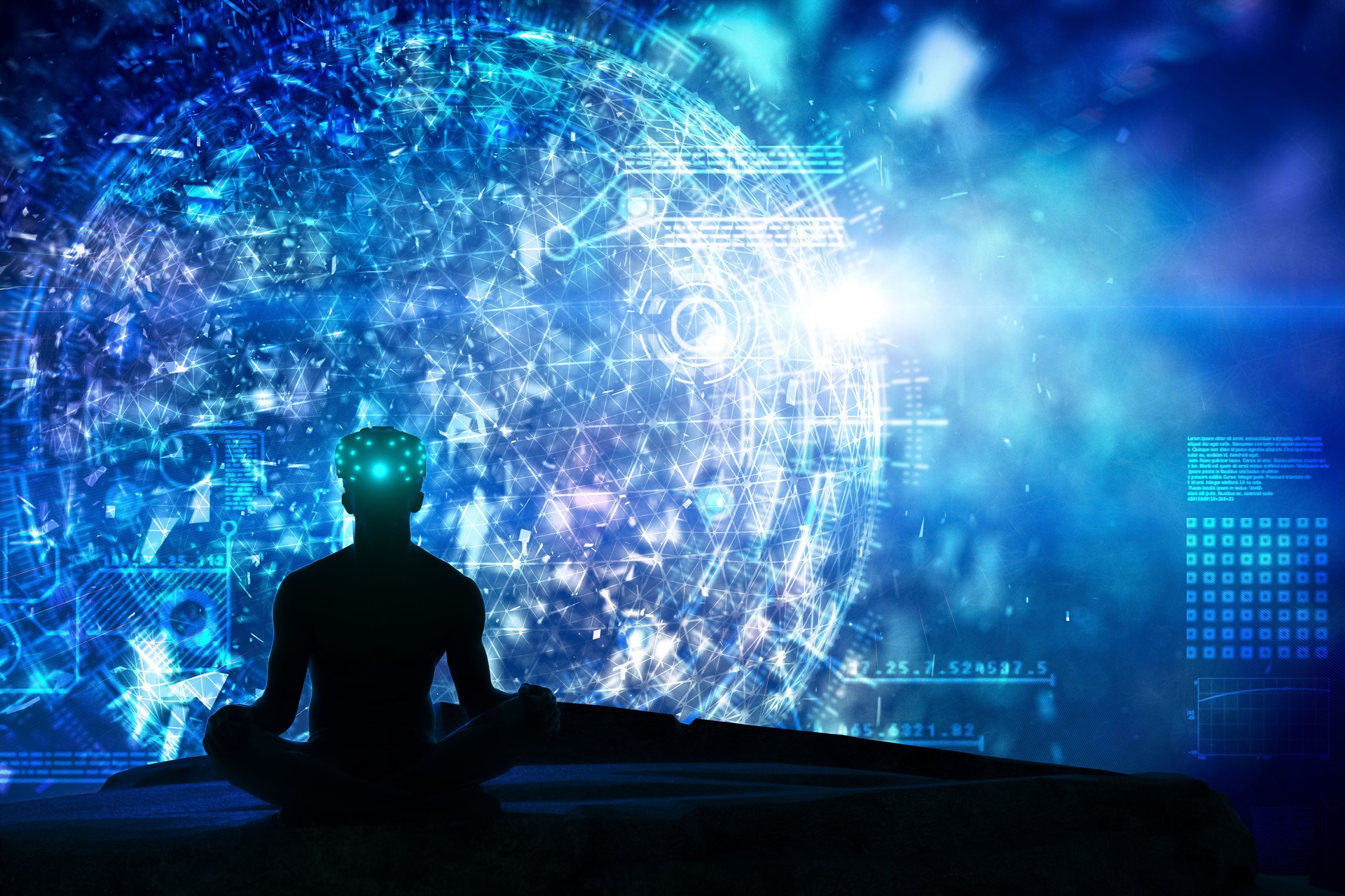 Microscopic greated idea with meditating by VR
